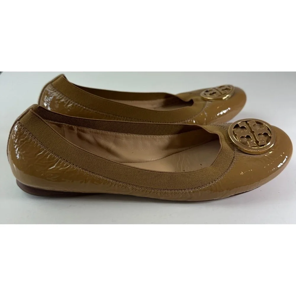 Tory Burch Caroline 2 Ballet Flats Tan Beige Patent Leather Ballerina Shoes 7 7M - Picture 15 of 16